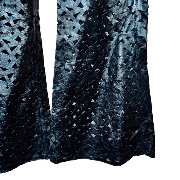 AOC Absence of Color Black Genuine Leather Pants Low Rise Flared Laser Cut 6 - Picture 8 of 15